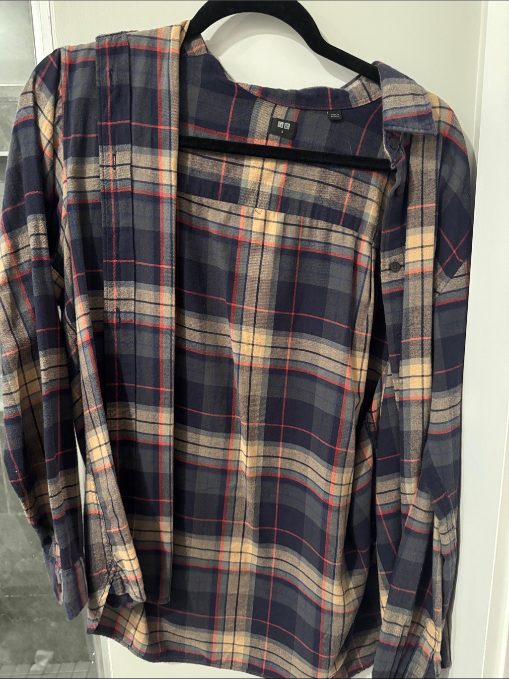 Uniqlo Navy, Beige & Red Plaid Flannel Shirt